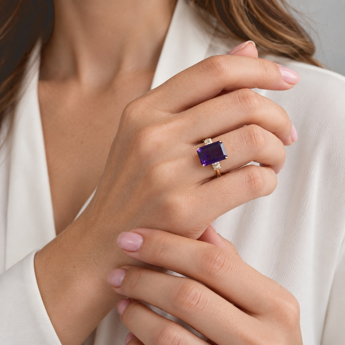 9K Yellow Gold Natural Kariba AAAA Zambian Amethyst &amp; Natural White Diamond Ring 7.28 Ct, Gold Wt. 3.00 Gms 8780568 2