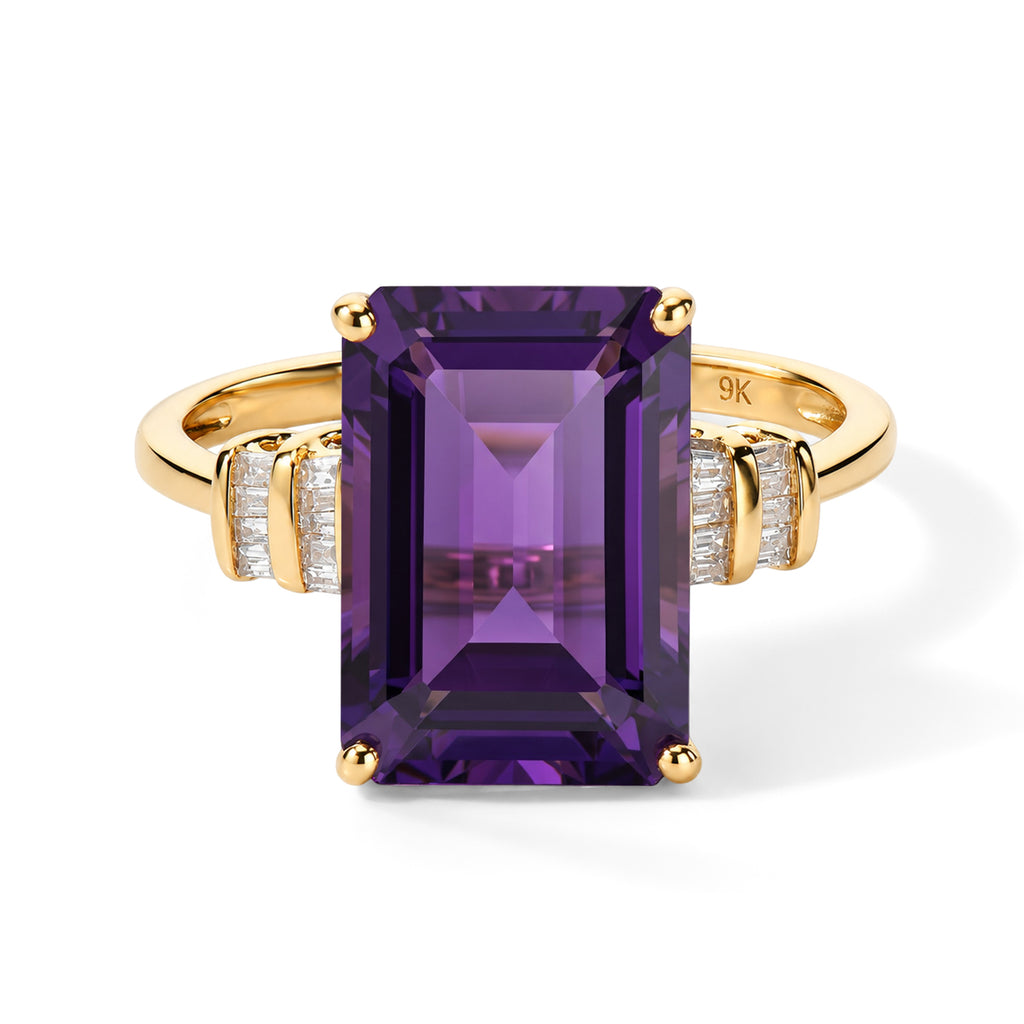 9K Yellow Gold AAA Zambian Amethyst & Natural White Diamond Ring  7.28 Ct, Gold Wt. 3.00 Gms_8780590
