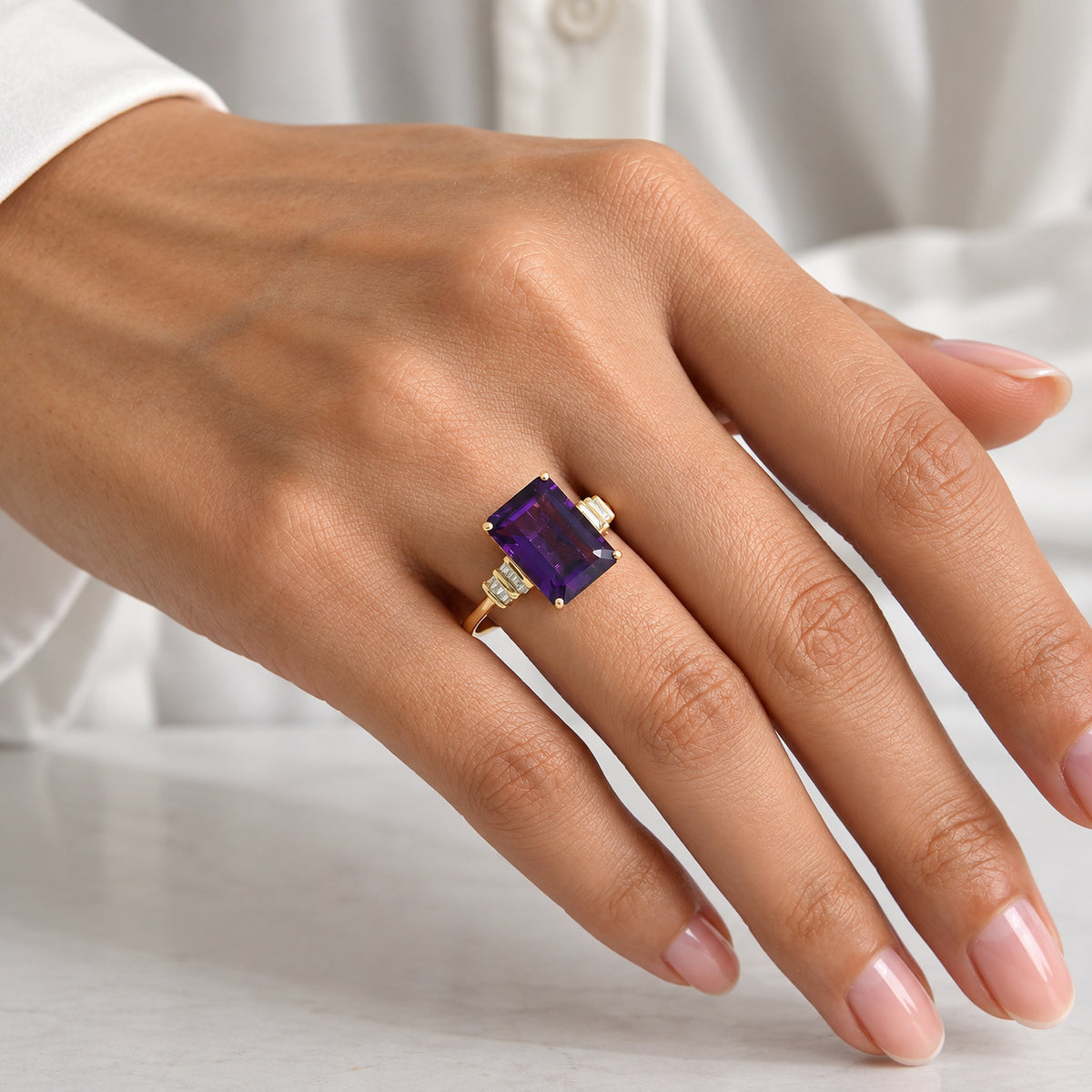 9K Yellow Gold AAA Zambian Amethyst &amp; Natural White Diamond Ring  7.28 Ct, Gold Wt. 3.00 Gms 8780590 1