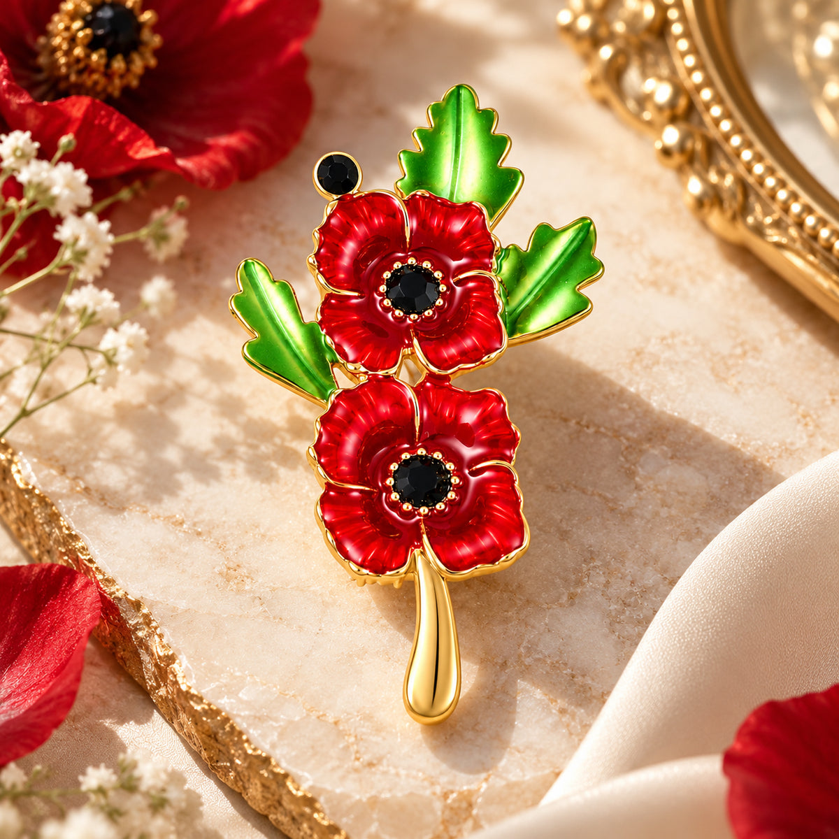 Black Crystal Poppy Flower Brooch 8780599 1