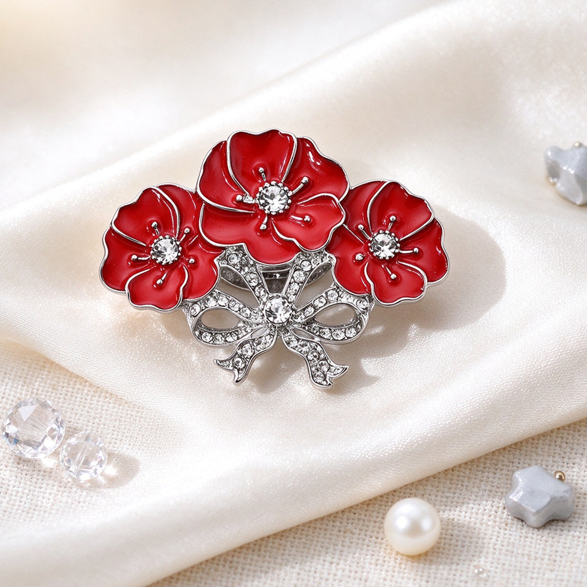 White Crystal Poppy Flower Brooch with Magnet 1.50 Ct. 8780600 1