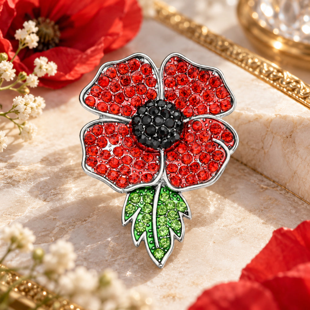 Black Crystal Poppy Flower Brooch with Magnet_8780604_1