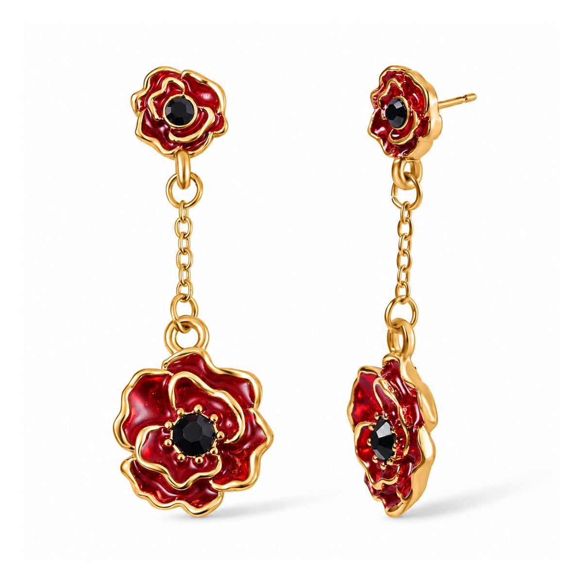 Black Crystal Poppy Flower Dangling Earring with Push Back 8780605 0