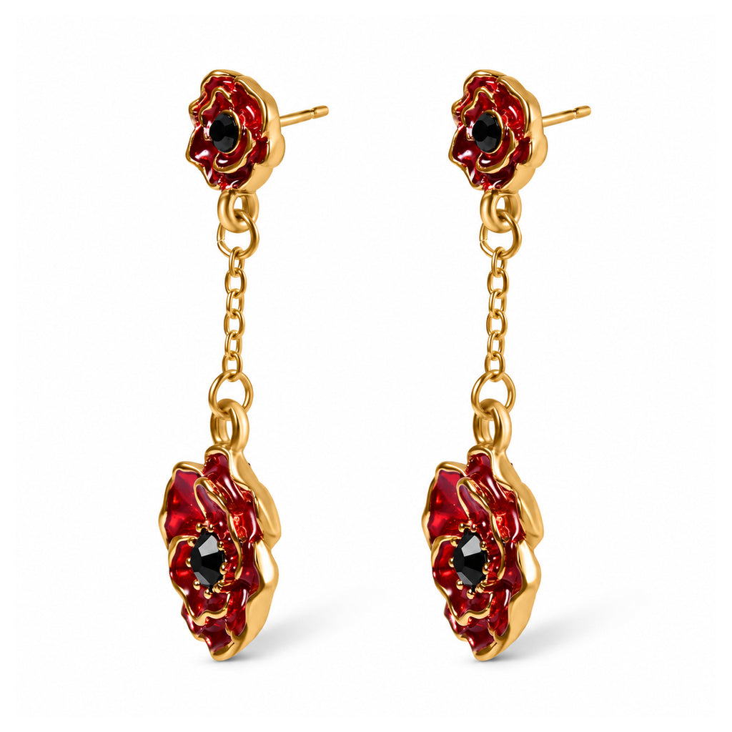 Black Crystal Poppy Flower Dangling Earring with Push Back_8780605_3