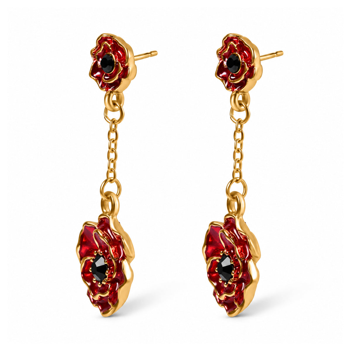 Black Crystal Poppy Flower Dangling Earring with Push Back 8780605 3