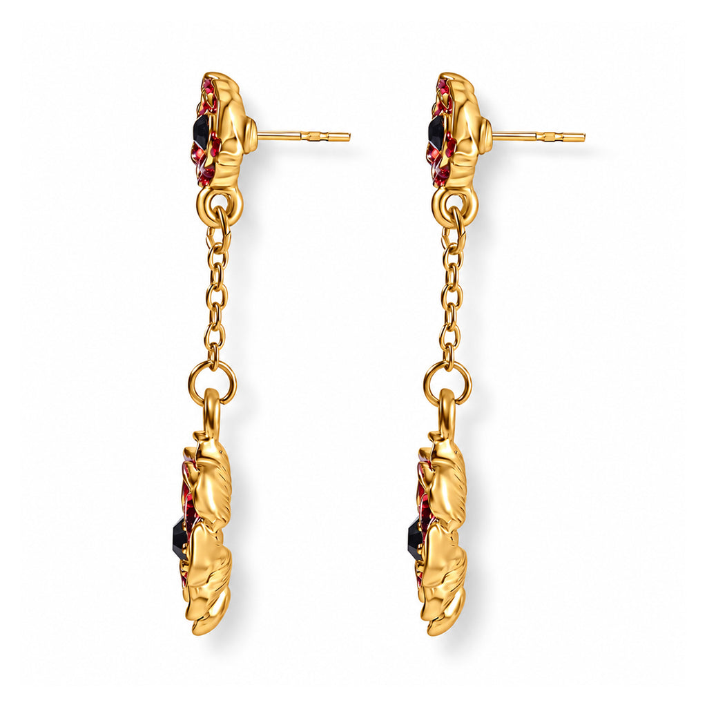 Black Crystal Poppy Flower Dangling Earring with Push Back_8780605_4
