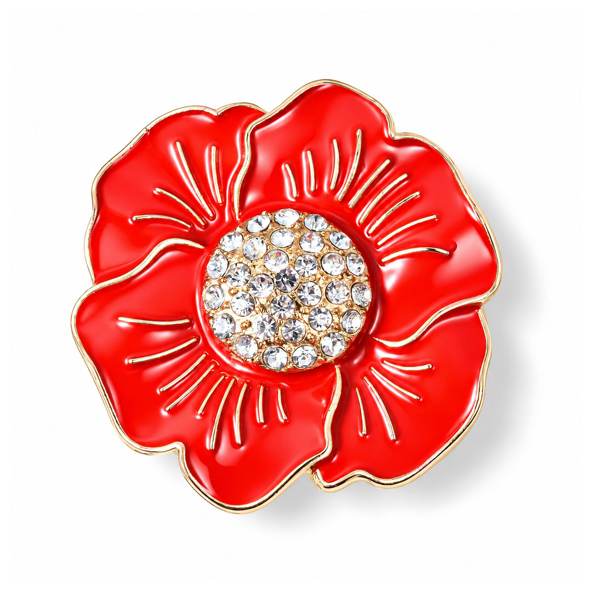 White Crystal Poppy Flower Brooch with Magnet 8780630 0