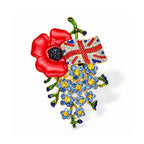 Multi Color Crystal Poppy Flower & England Flag Motif Brooch_8780631