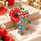 Multi Color Crystal Poppy Flower & England Flag Motif Brooch_8780631_1