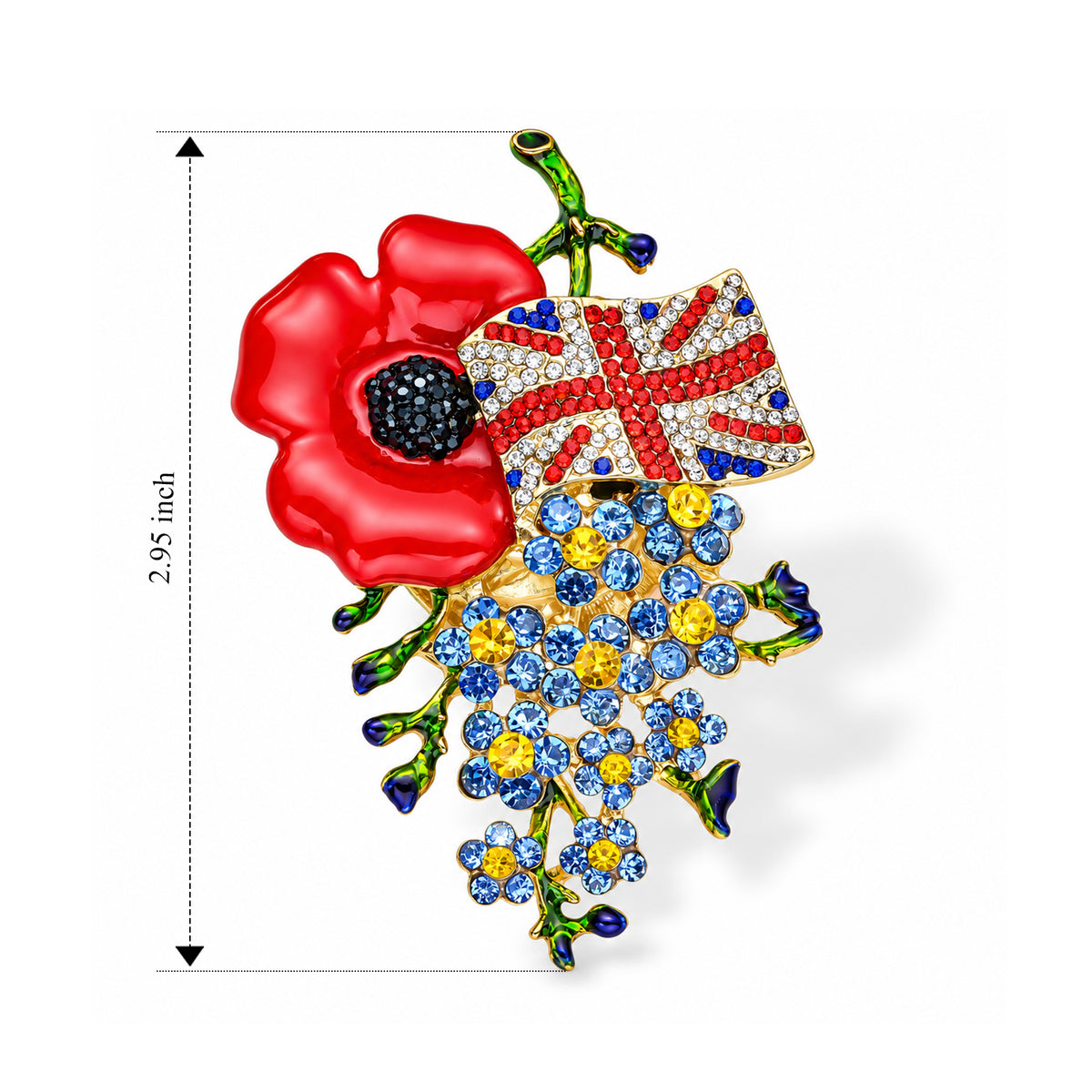 Multi Color Crystal Poppy Flower &amp; England Flag Motif Brooch 8780631 4