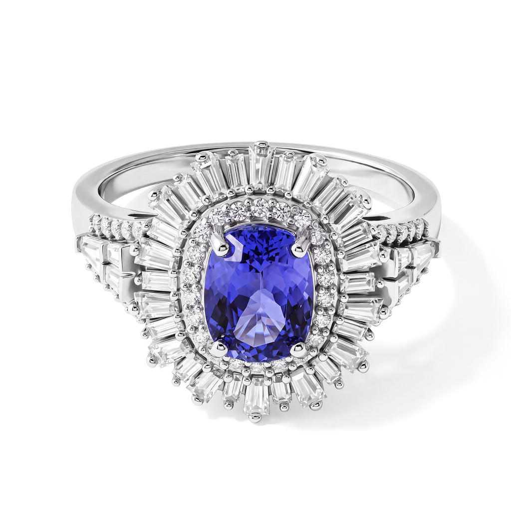 D'joy Tanzanite, Moissanite Ring in Rhodium OverlaySterling Silver  3.100  Ct._8780672