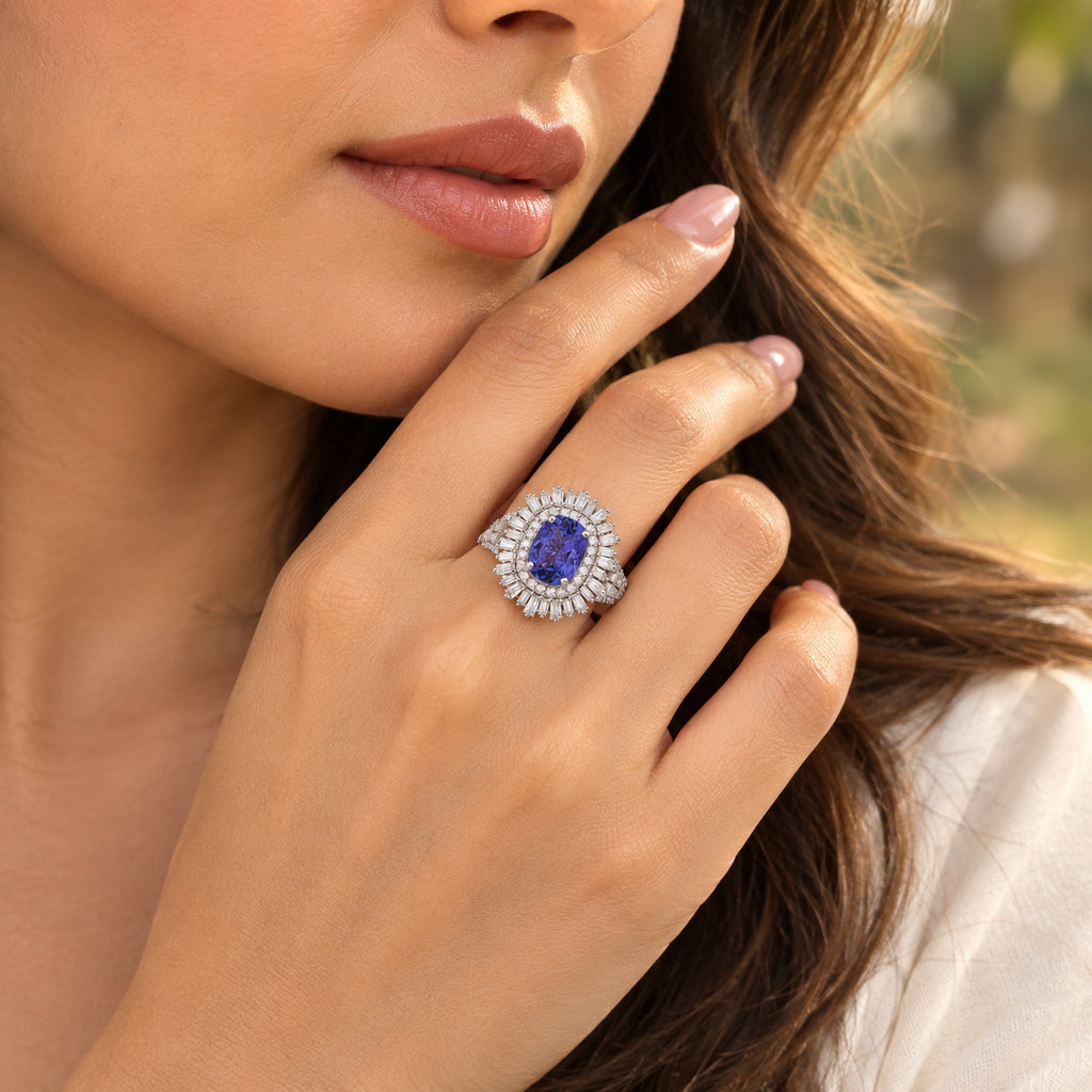 D'joy Tanzanite, Moissanite Ring in Rhodium OverlaySterling Silver  3.100  Ct._8780672_1
