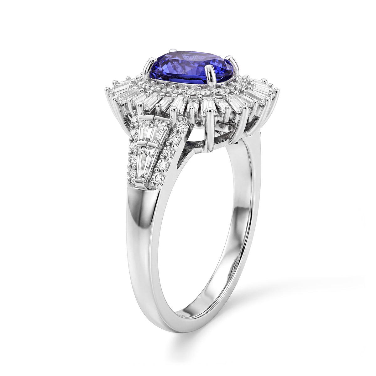 D'Joy - Tanzanite &amp; Moissanite Halo Ring in Rhodium Overlay Sterling Silver 3.10 Ct. 8780672 3