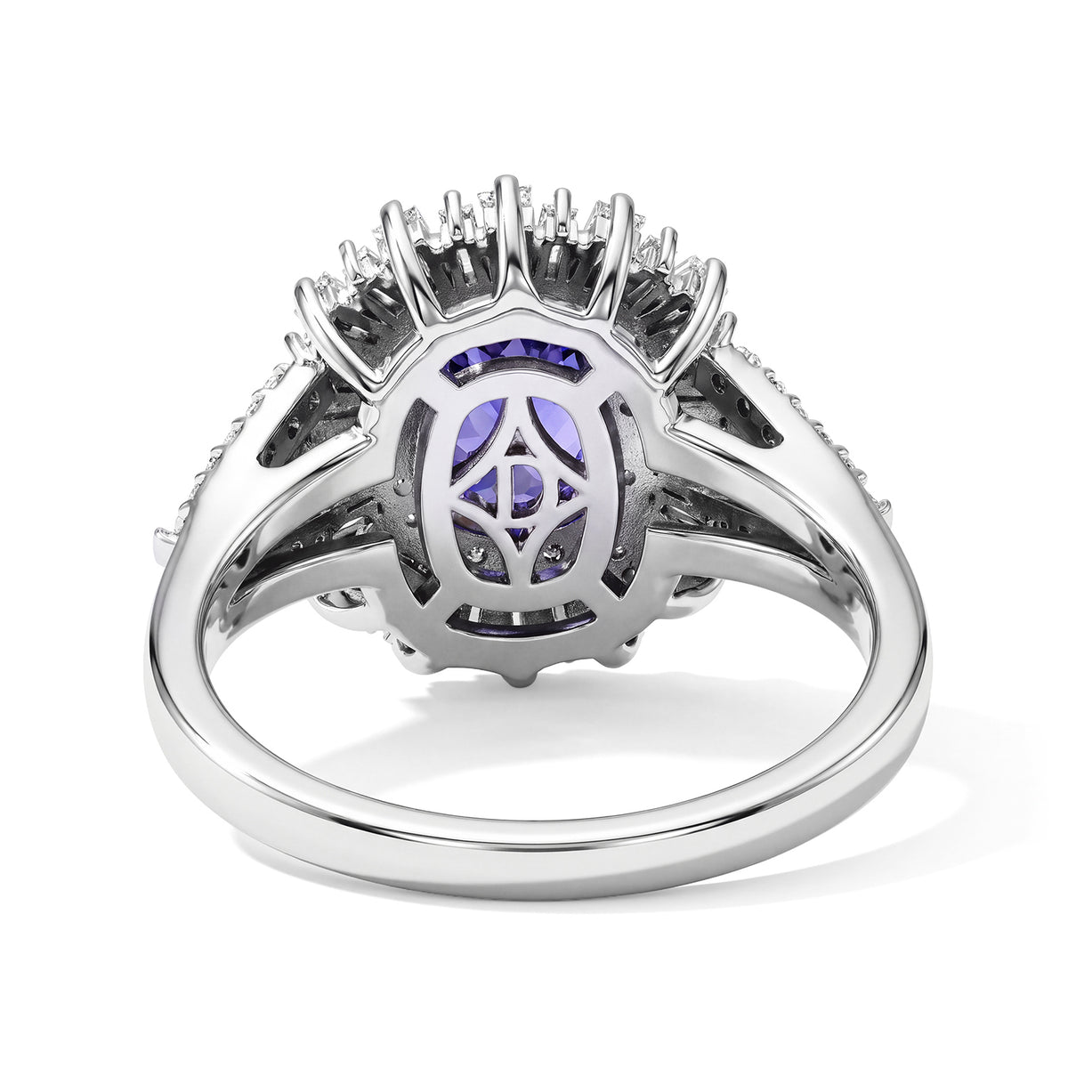 D'Joy - Tanzanite &amp; Moissanite Halo Ring in Rhodium Overlay Sterling Silver 3.10 Ct. 8780672 4