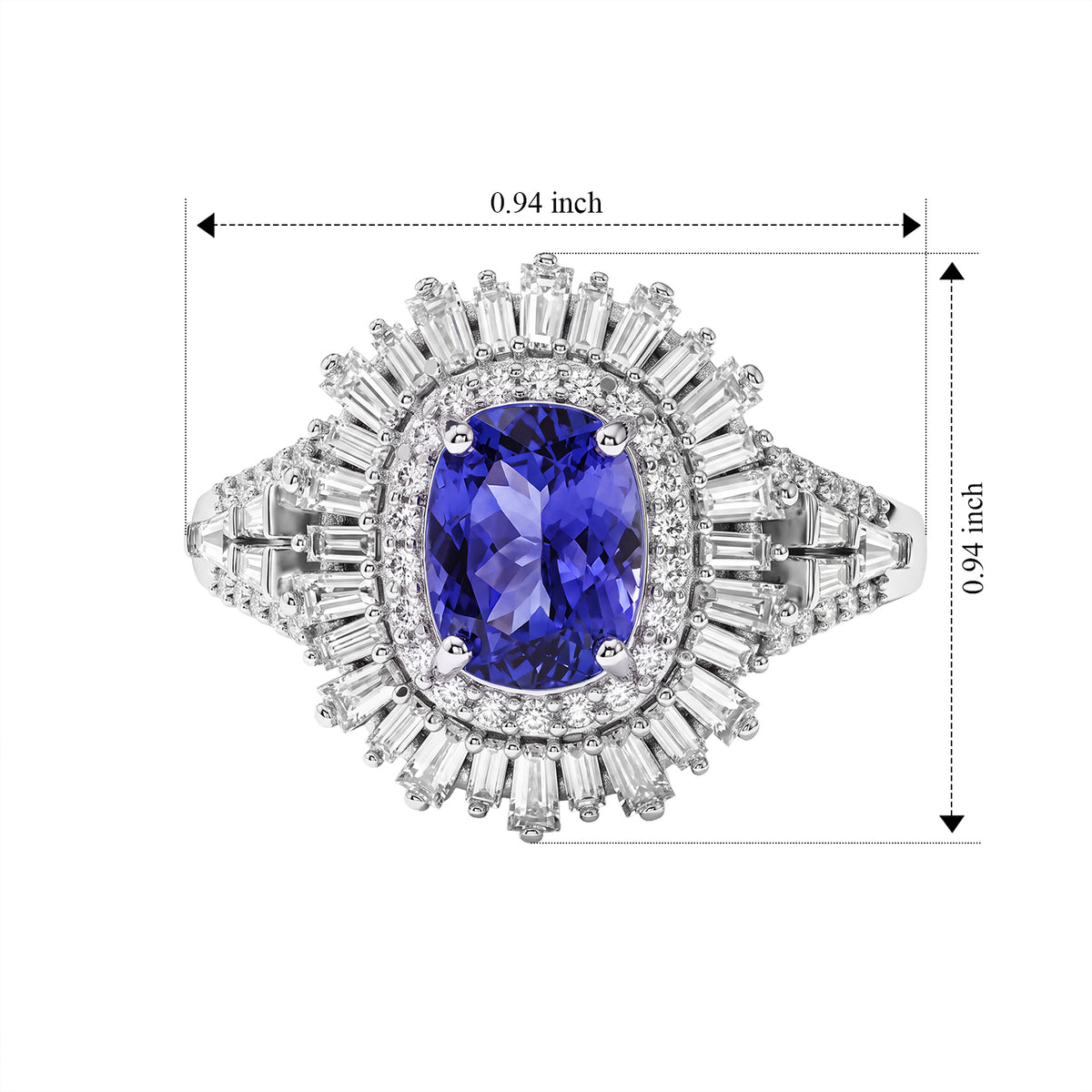 D'Joy - Tanzanite &amp; Moissanite Halo Ring in Rhodium Overlay Sterling Silver 3.10 Ct. 8780672 5