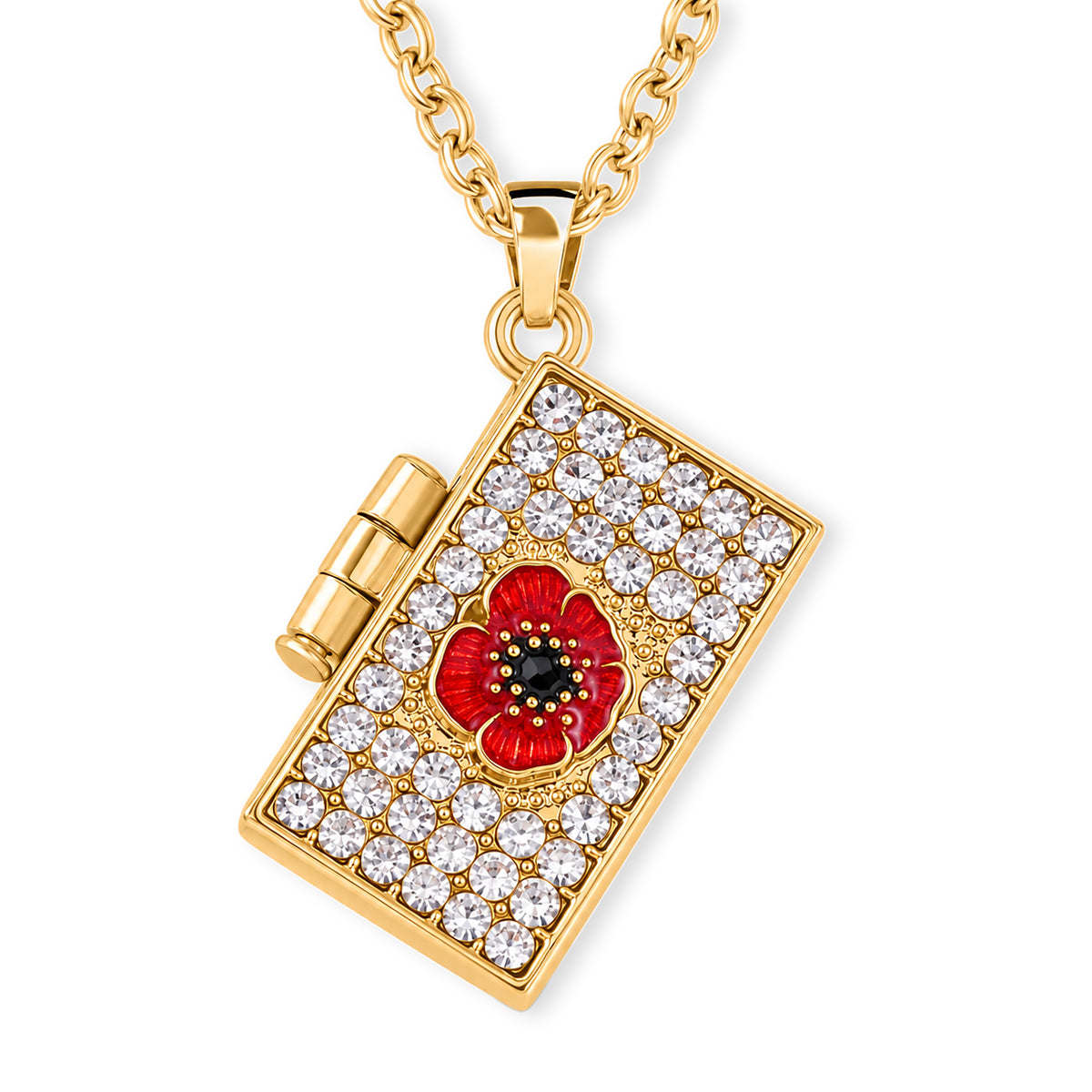 White Crystal Poppy Flower Photo Locket Necklace (Size - 20-2 Ext) 8780829 0