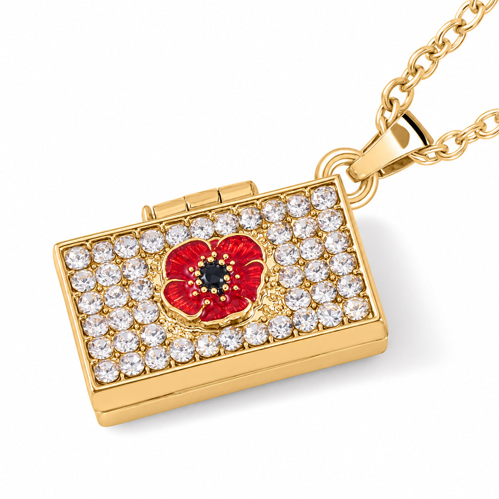 White Crystal Poppy Flower Photo Locket Necklace (Size - 20+2 Ext)_8780829_3