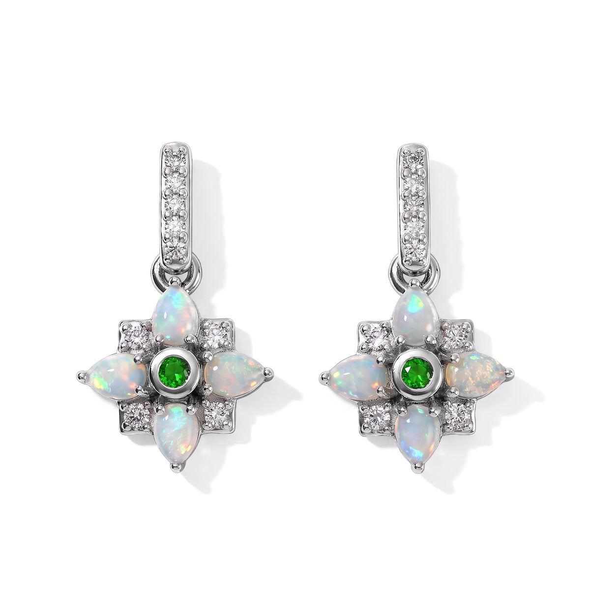D'joy Ethiopian Opal, Natural Chrome Diopside, White Zircon Dangling Earring in Platinum OverlaySterling Silver  1.152  Ct. 8781352 0