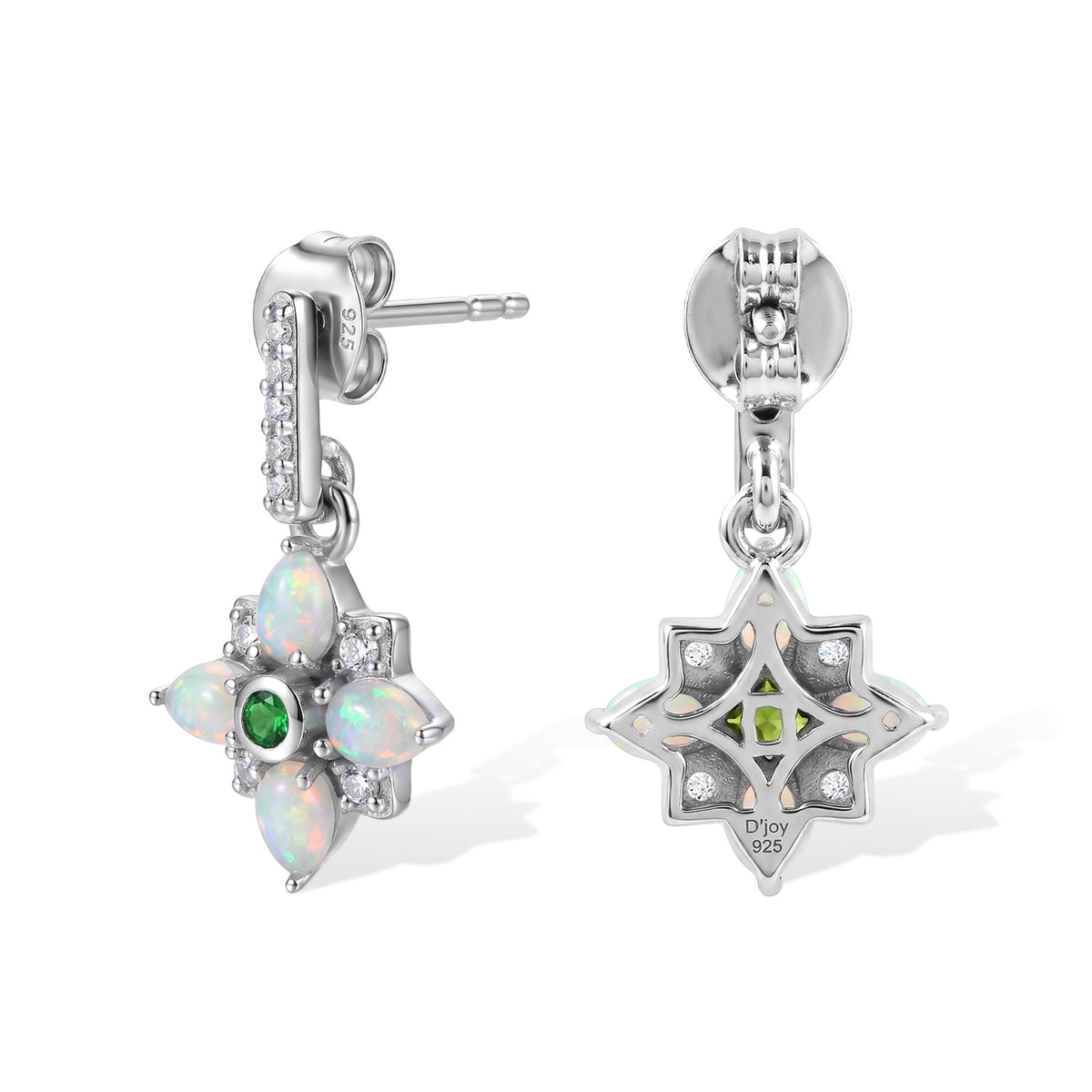 D'joy Ethiopian Opal, Natural Chrome Diopside, White Zircon Dangling Earring in Platinum OverlaySterling Silver  1.152  Ct. 8781352 3