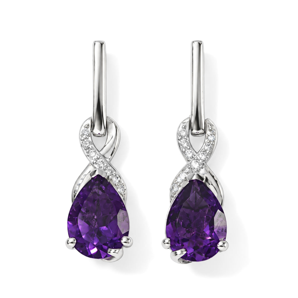 D'Joy - AAA Zambian Amethyst & White Zircon Dangling Earring with Push Post in Platinum Overlay Sterling Silver 2.10 Ct._8781356