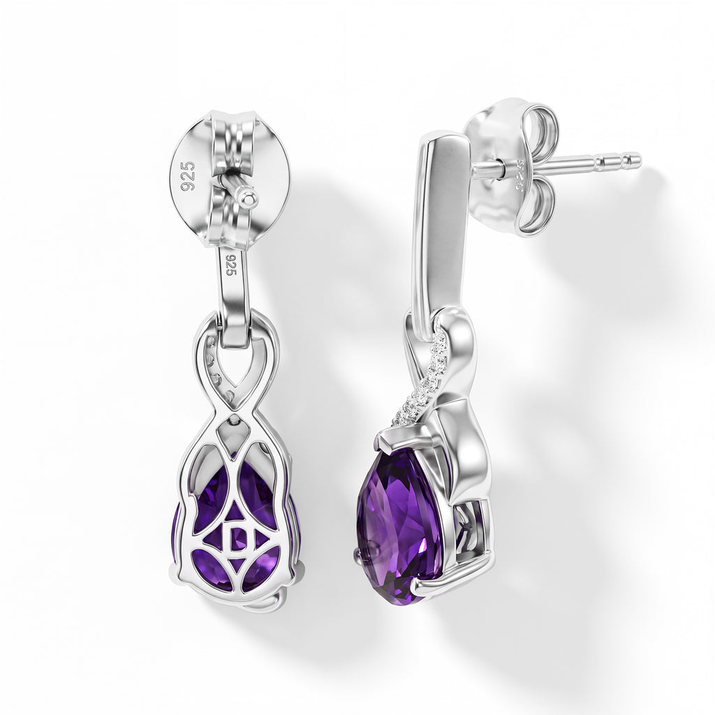 D'Joy - AAA Zambian Amethyst & White Zircon Dangling Earring with Push Post in Platinum Overlay Sterling Silver 2.10 Ct._8781356_3