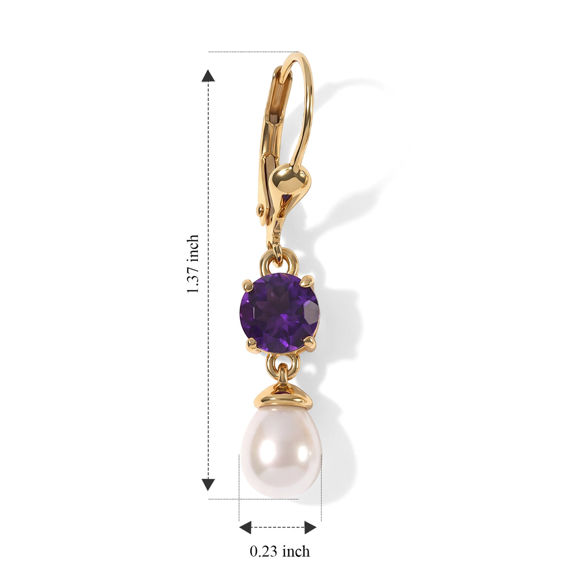 D'Joy - AAA Zambian Amethyst &amp; Fresh Water Pearl Dangling Earring with Lever Back in Yellow Gold Plated Sterling Silver 5.60 Ct. 8781376 4
