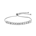 D'Joy - White Diamond Adjustable Bracelet (Size - 9.5) in Platinum Overlay Sterling Silver_8781706