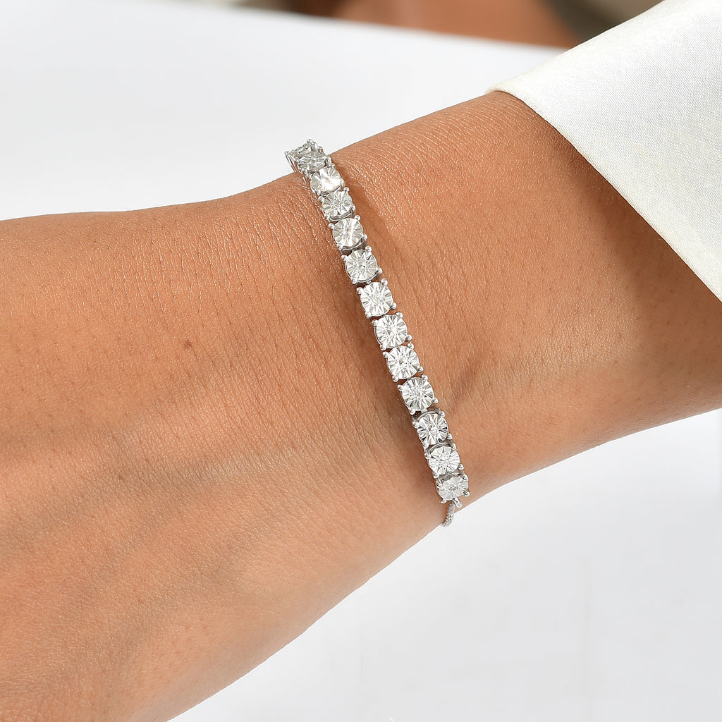 D'Joy - White Diamond Adjustable Bracelet (Size - 9.5) in Platinum Overlay Sterling Silver_8781706_1