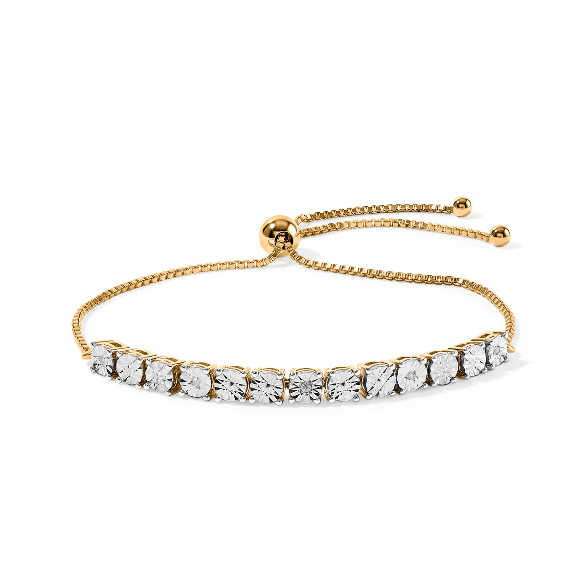 D'Joy - White Diamond Adjustable Bracelet (Size - 9.5) in Yellow Gold Plated Sterling Silver 8781757 0