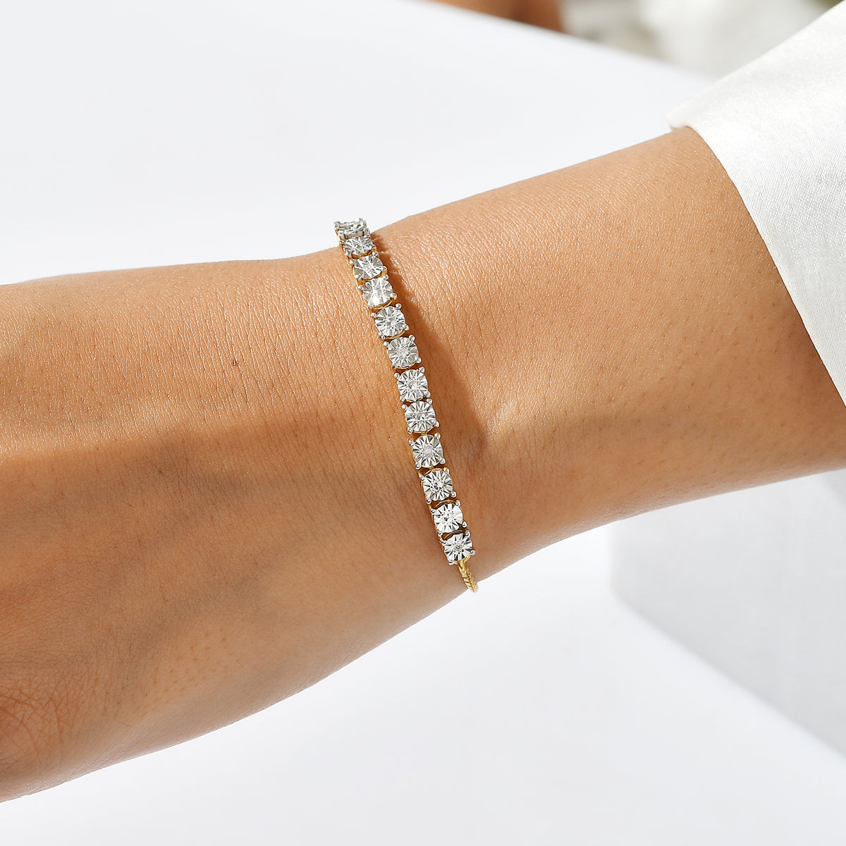 D'Joy - White Diamond Adjustable Bracelet (Size - 9.5) in Yellow Gold Plated Sterling Silver 8781757 1