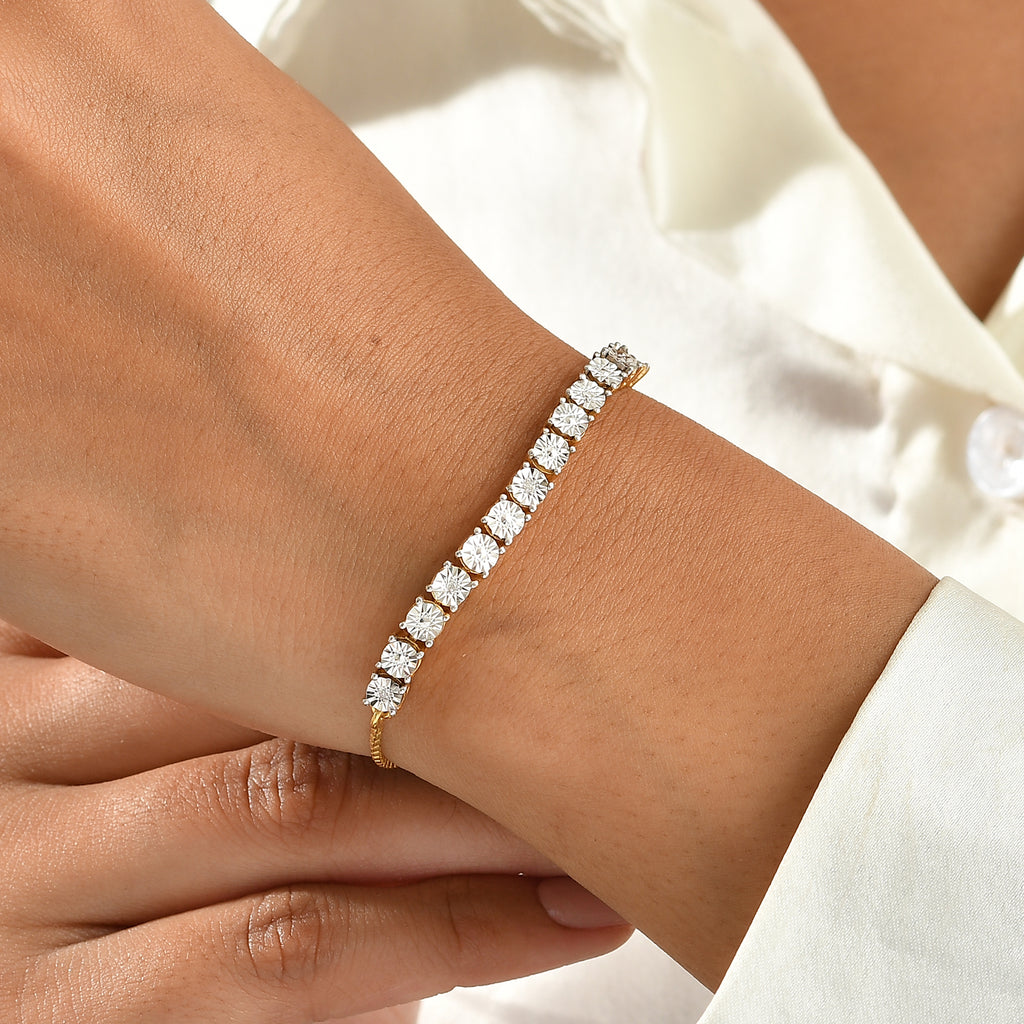 D'Joy - White Diamond Adjustable Bracelet (Size - 9.5) in Yellow Gold Plated Sterling Silver_8781757_2