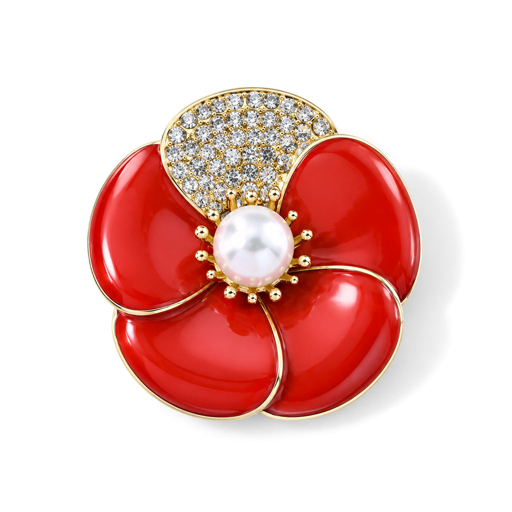 White Crystal & Resin Poppy Flower Brooch_8782265