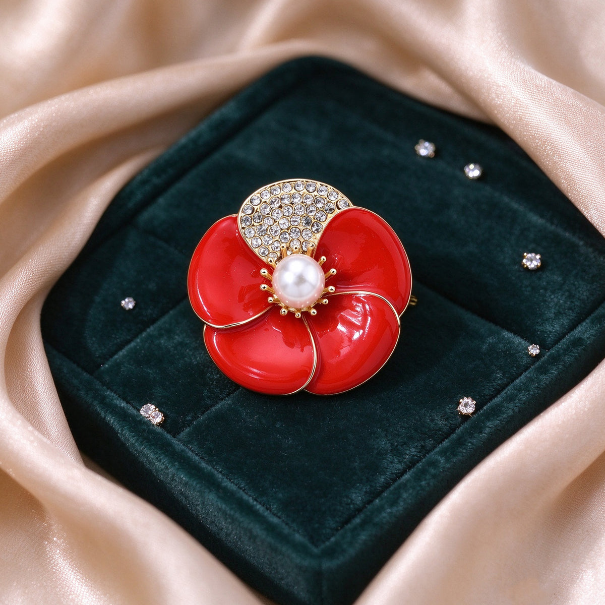 White Crystal &amp; Resin Poppy Flower Brooch 8782265 1