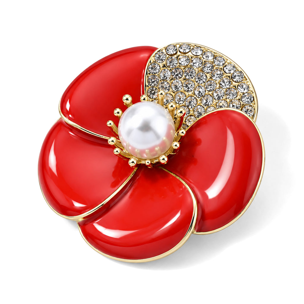 White Crystal & Resin Poppy Flower Brooch_8782265_2