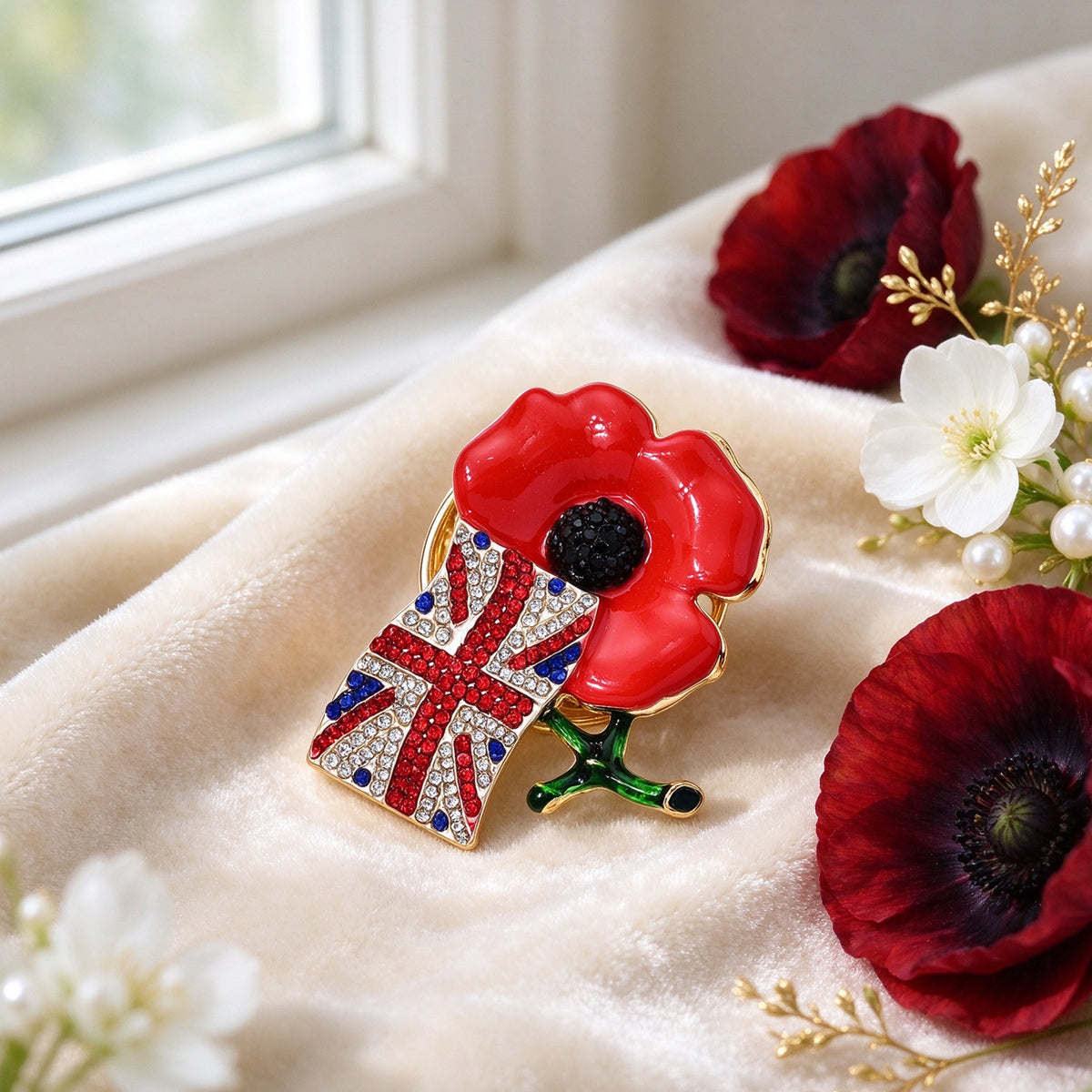 Multi Color Crystal Poppy Flower Brooch with Magnet 8782266 1