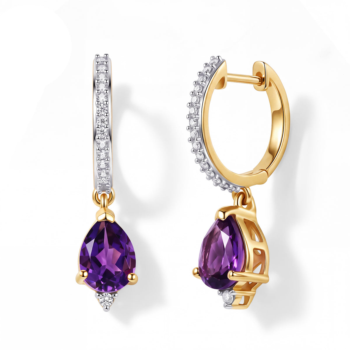 D'Joy - AAA Zambian Amethyst &amp; White Zircon Hoop Earring in Yellow Gold Plated Sterling Silver 2.30 Ct. 8782363 0