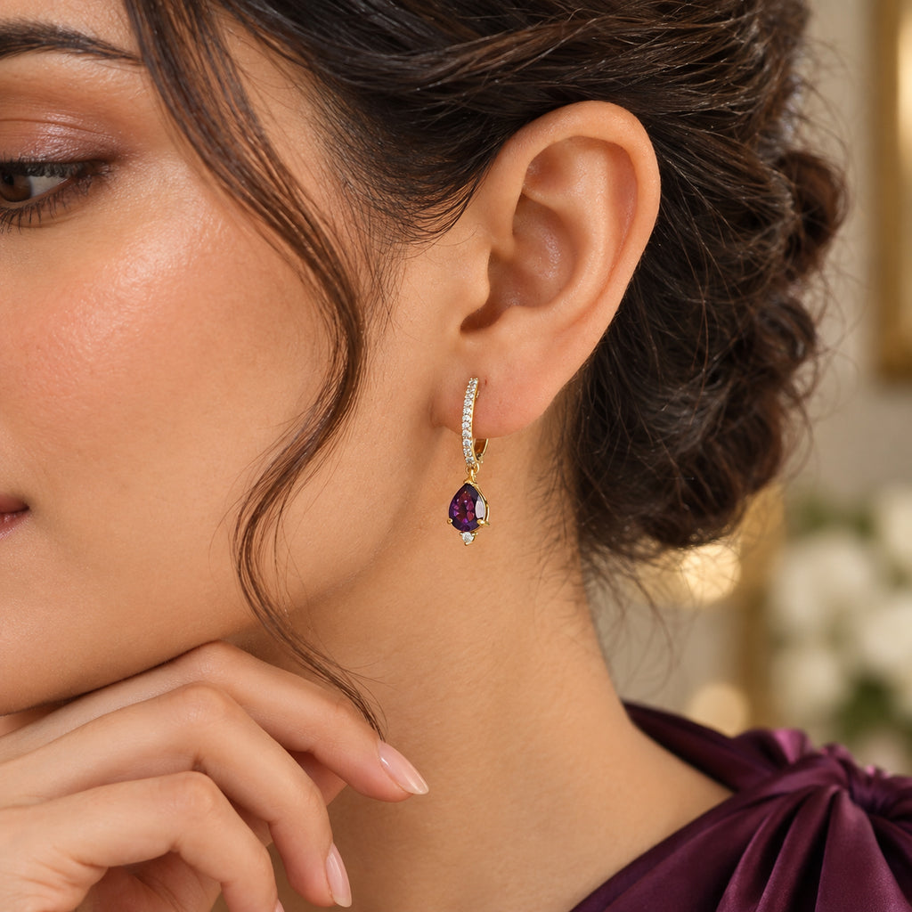 D'Joy - AAA Zambian Amethyst & White Zircon Hoop Earring in Yellow Gold Plated Sterling Silver 2.30 Ct._8782363_1