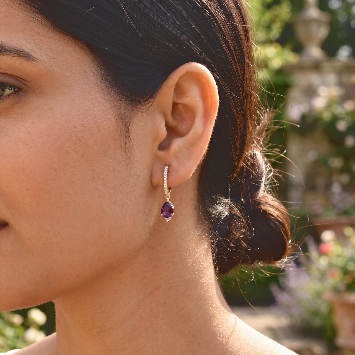 D'Joy - AAA Zambian Amethyst &amp; White Zircon Hoop Earring in Yellow Gold Plated Sterling Silver 2.30 Ct. 8782363 2