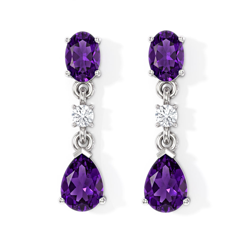 D'Joy - AAA Zambian Amethyst & White Zircon Dangling Earring with Push Post in Platinum Overlay Sterling Silver 2.34 Ct._8782406