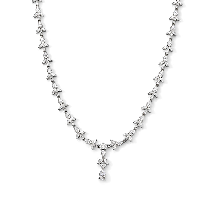 D'Joy - Moissanite Cluster Necklace (Size - 18-2 Ext) in Rhodium Overlay Sterling Silver 23.80 Ct, Silver Wt. 18.20 Gms 8782660 1