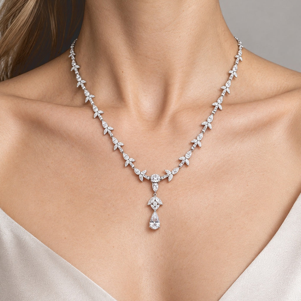D'Joy - Moissanite Cluster Necklace (Size - 18+2 Ext) in Rhodium Overlay Sterling Silver 23.80 Ct, Silver Wt. 18.20 Gms_8782660_2