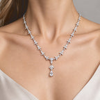 D'Joy - Moissanite Cluster Necklace (Size - 18+2 Ext) in Rhodium Overlay Sterling Silver 23.80 Ct, Silver Wt. 18.20 Gms_8782660_2