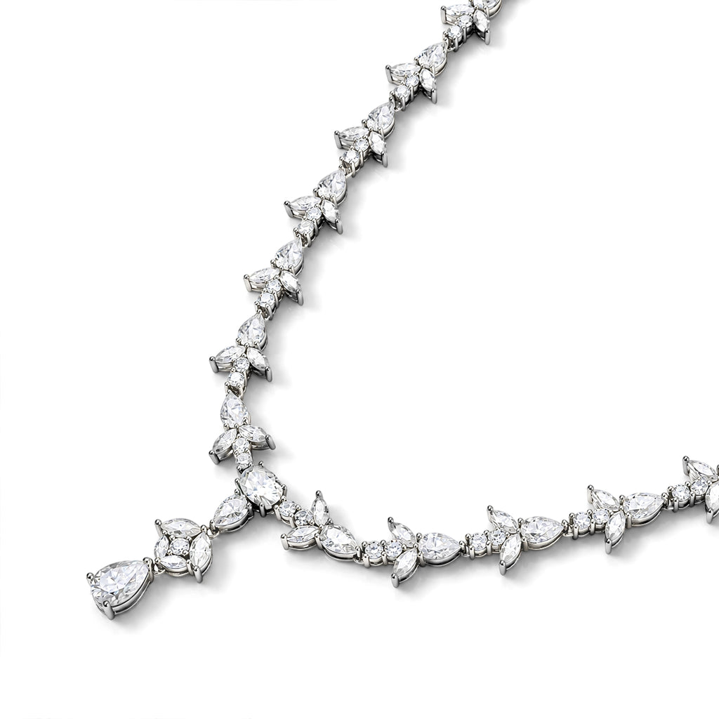 D'Joy - Moissanite Cluster Necklace (Size - 18+2 Ext) in Rhodium Overlay Sterling Silver 23.80 Ct, Silver Wt. 18.20 Gms_8782660_3