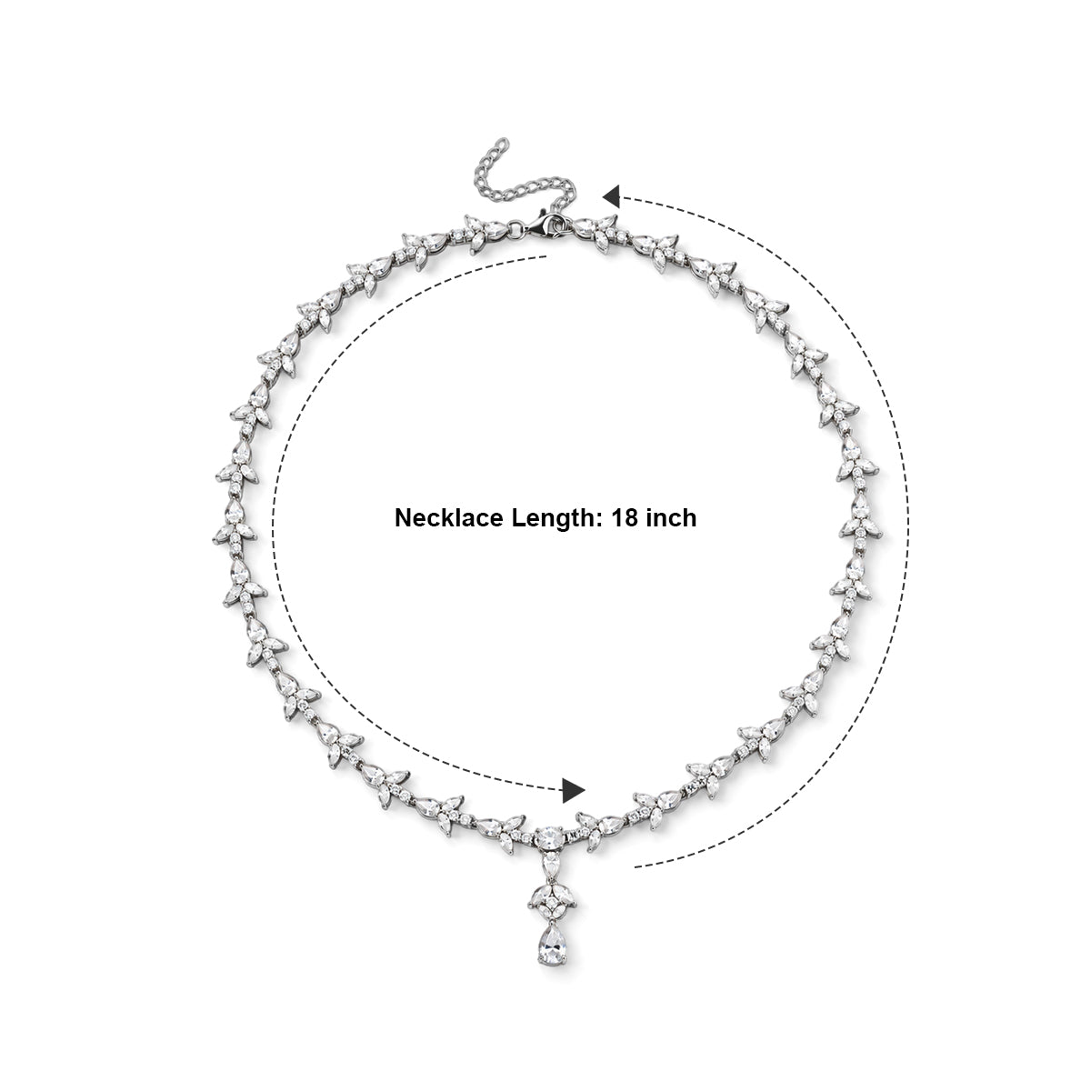 D'Joy - Moissanite Cluster Necklace (Size - 18-2 Ext) in Rhodium Overlay Sterling Silver 23.80 Ct, Silver Wt. 18.20 Gms 8782660 5