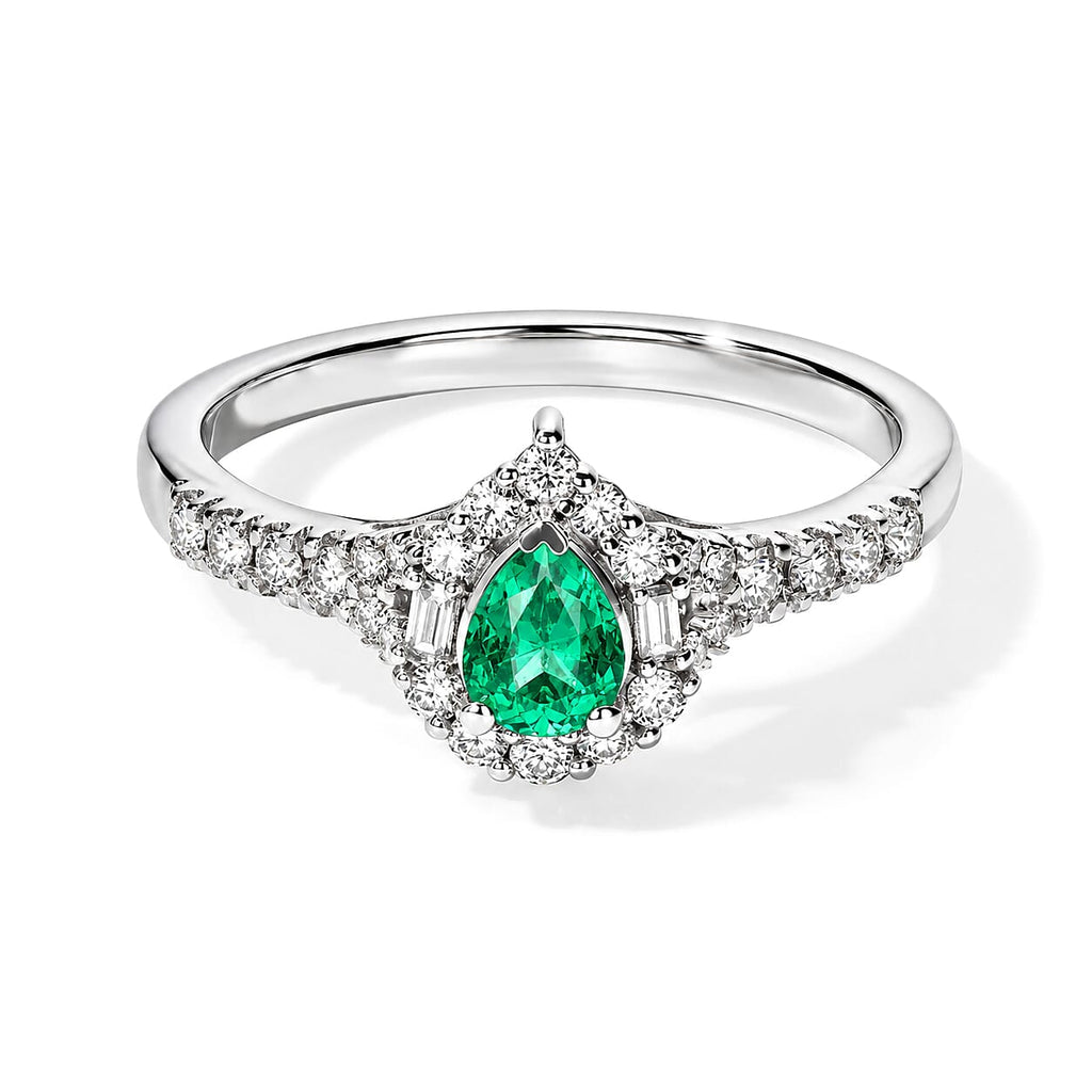 D'Joy - Colombian Emerald & Moissanite Halo Ring in Rhodium Overlay Sterling Silver_8783001