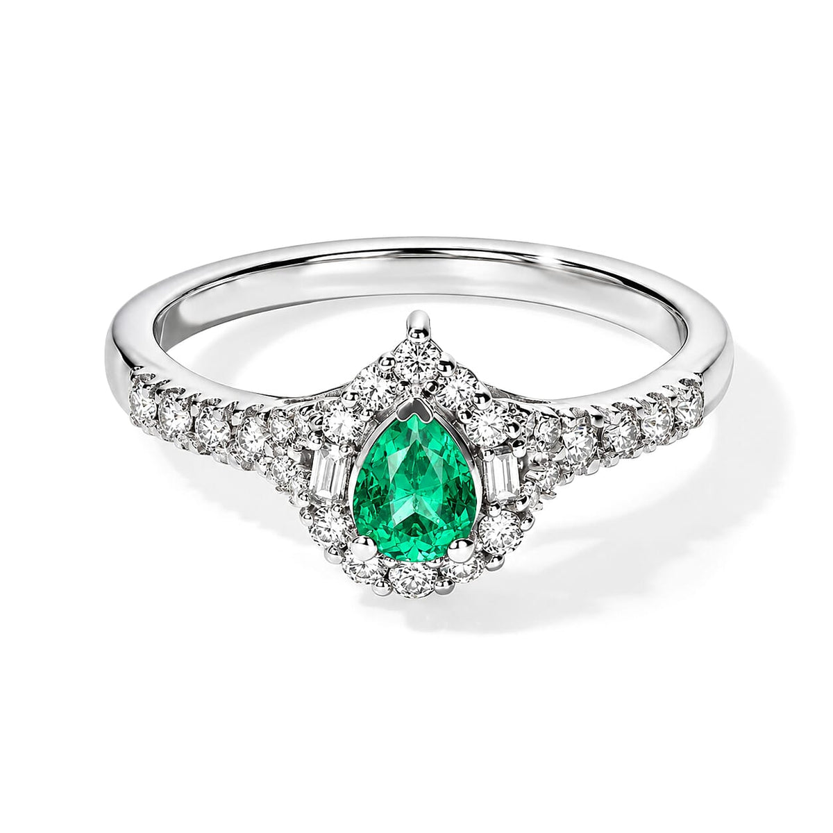 D'Joy - Colombian Emerald &amp; Moissanite Halo Ring in Rhodium Overlay Sterling Silver 8783001 0