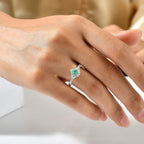 D'Joy - Colombian Emerald & Moissanite Halo Ring in Rhodium Overlay Sterling Silver_8783001_1