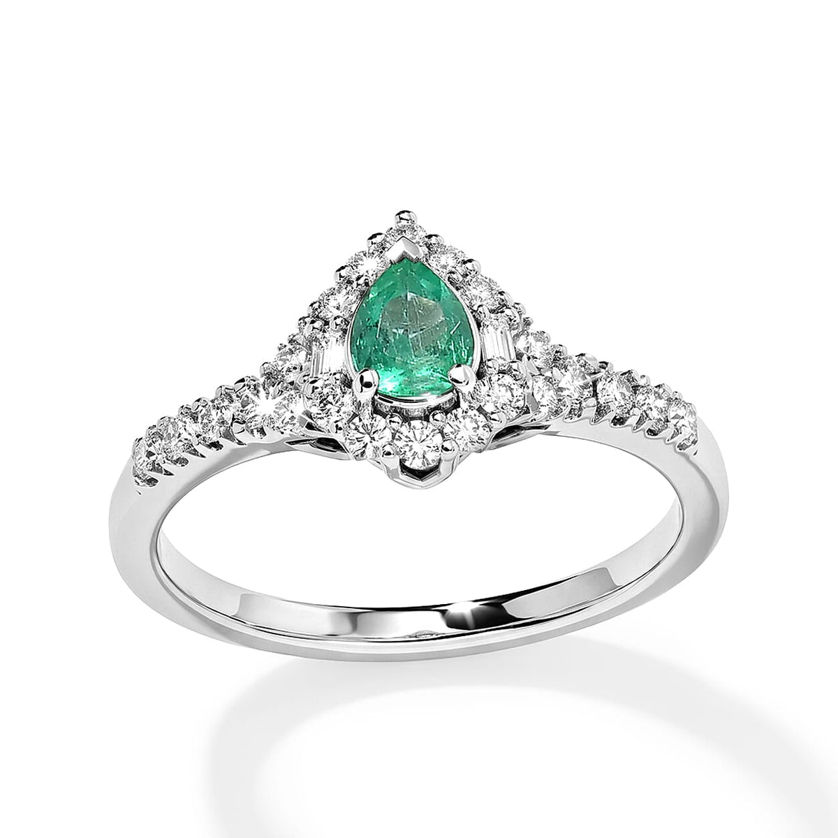 D'Joy - Colombian Emerald &amp; Moissanite Halo Ring in Rhodium Overlay Sterling Silver 8783001 3
