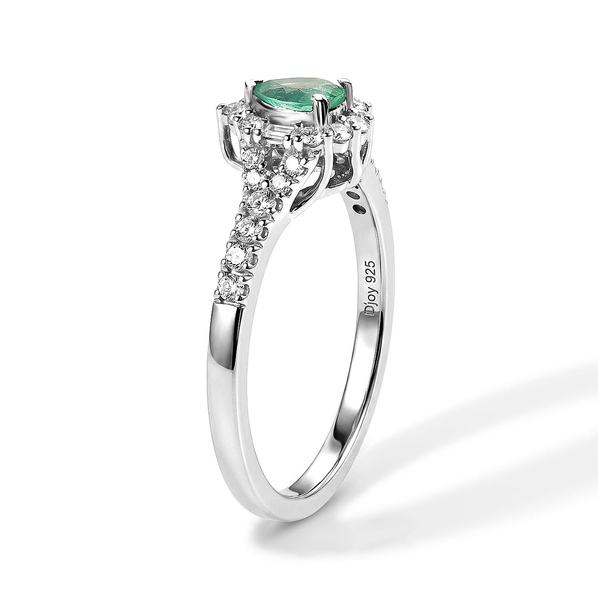 D'Joy - Colombian Emerald &amp; Moissanite Halo Ring in Rhodium Overlay Sterling Silver 8783001 4
