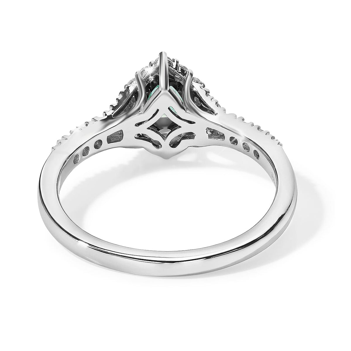 D'Joy - Colombian Emerald &amp; Moissanite Halo Ring in Rhodium Overlay Sterling Silver 8783001 5
